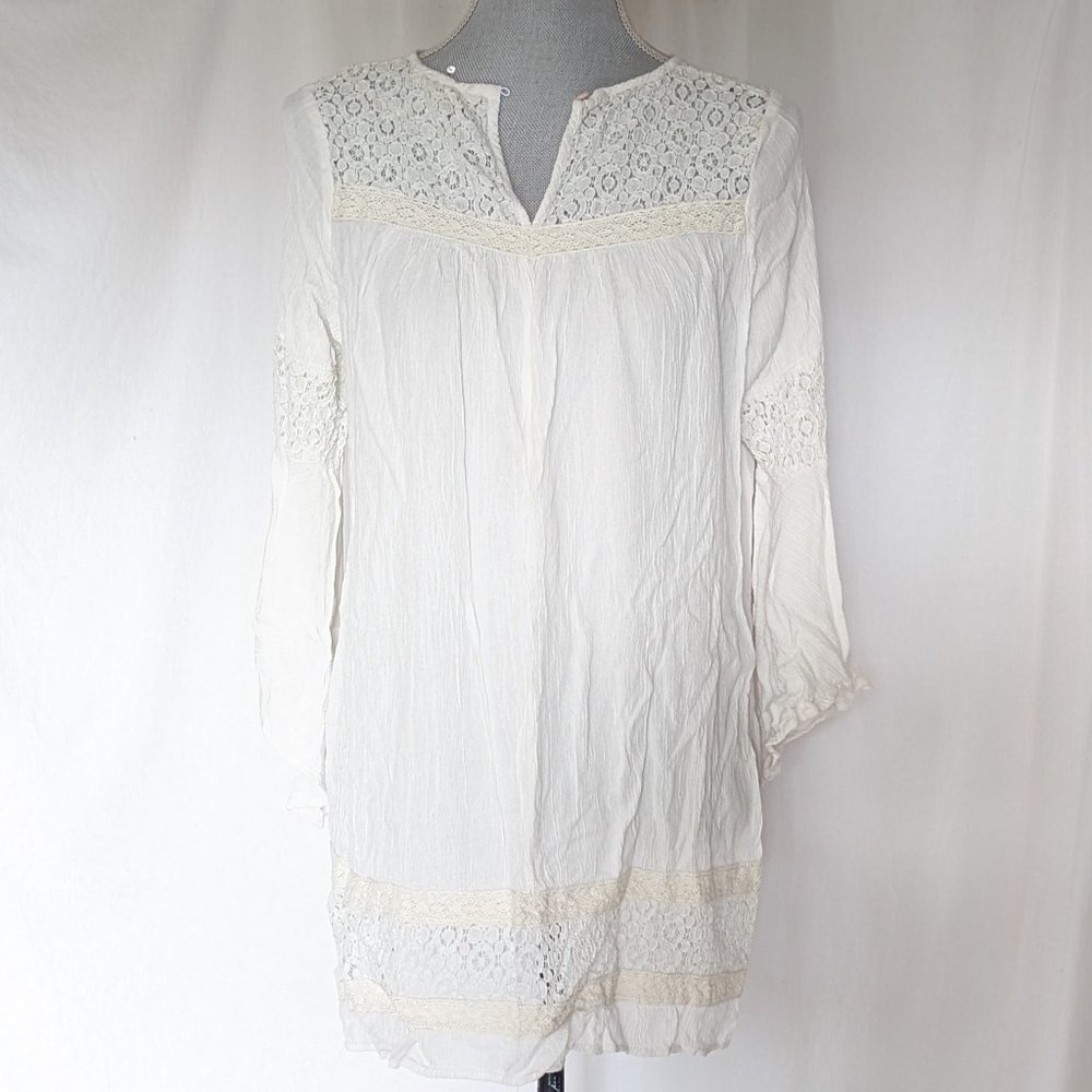 Ciel  White crochet detailed peasant style tunic blouse M